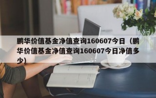 鹏华价值基金净值查询160607今日（鹏华价值基金净值查询160607今日净值多少）